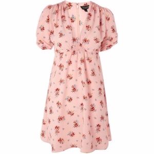 Topshop Pink Floral V Neck Tea Mini Dress Casual 
